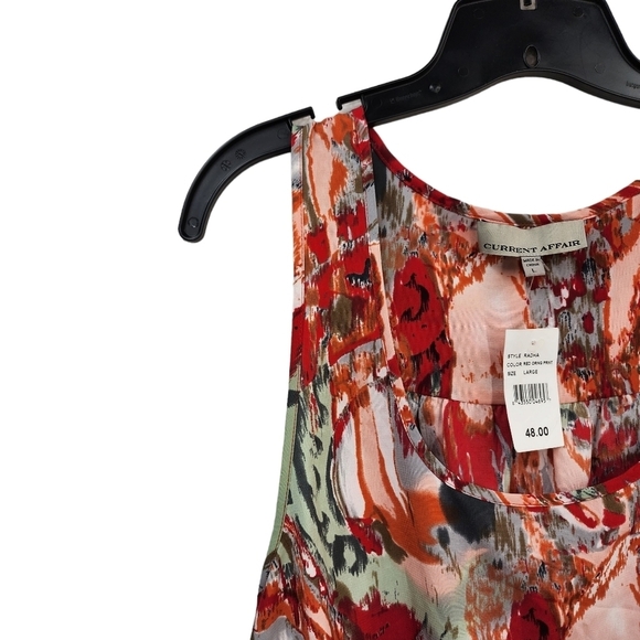 Current Affair Women's Red Orange Print Radha Tank Top -L - Picture 2 of 7